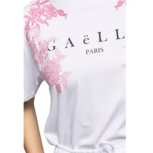 Gaelle t shirt donna con stampa e ricamo GBDP16960 Bianco