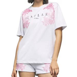 Gaelle t shirt donna con stampa e ricamo GBDP16960 Bianco