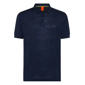 SUN68 Polo uomo JS linen solid A33133 07 Navy Blue