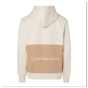 Calvin Klein felpa uomo con cappuccio blocking hoodie J30J323435ACF Eggshell