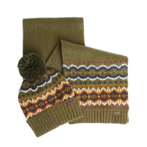 BARBOUR Fairisle beanie & scarf Olive MGS0078 OL11