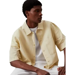 Calvin Klein Camicia maniche corte uomo Linen J30J325173LFU Green Haze