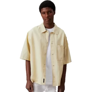 Calvin Klein Camicia maniche corte uomo Linen J30J325173LFU Green Haze