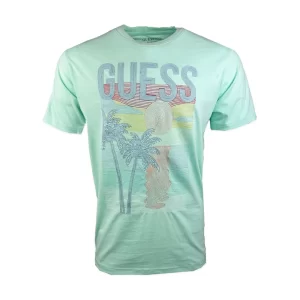 Guess T shirt uomo Palm Embro M4GI15 I3Z14 A71G Soft Aqua