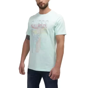 Guess T shirt uomo Palm Embro M4GI15 I3Z14 A71G Soft Aqua