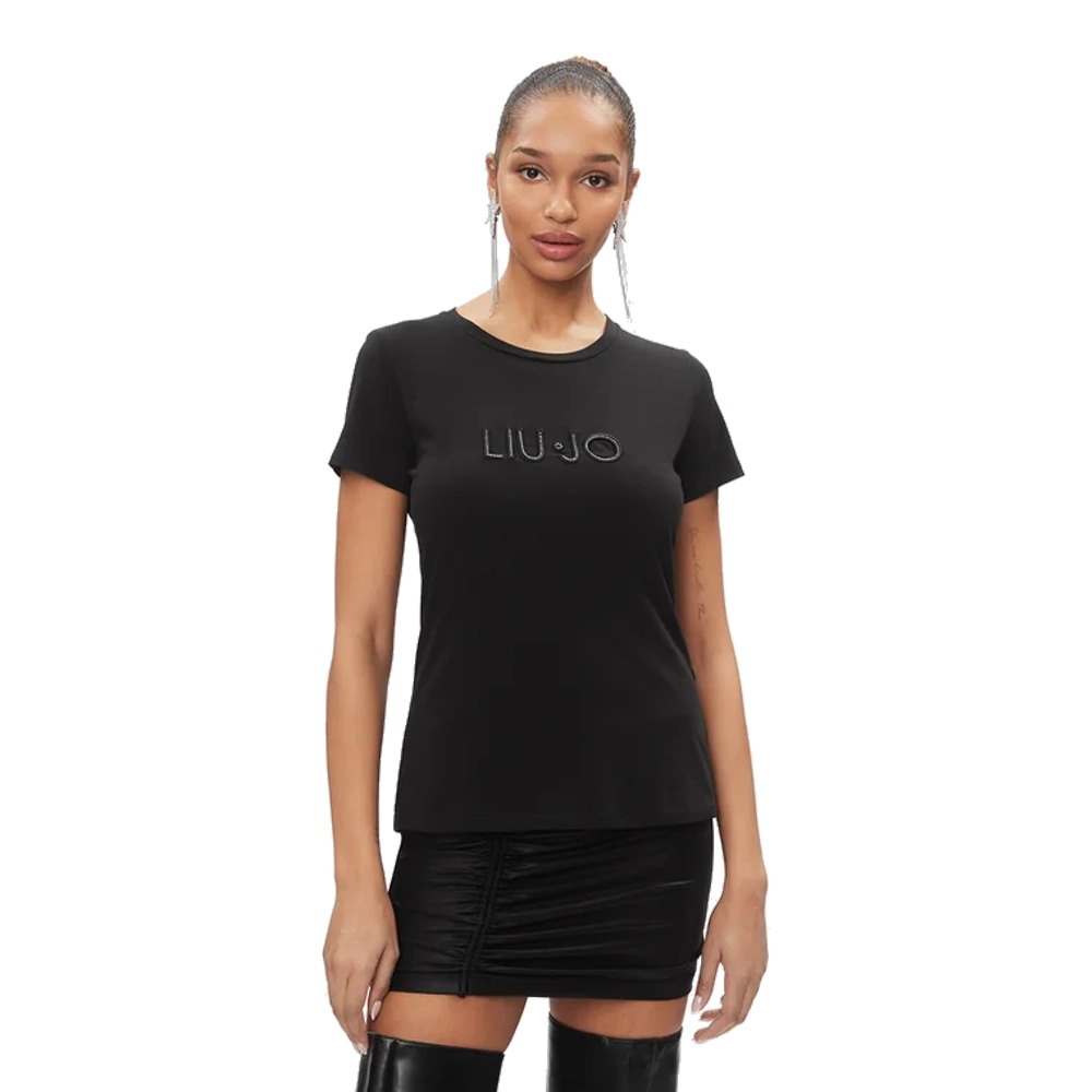 Liu Jo T shirt donna maniche corte TA4136 JS003 S9917 Nero Embrodery Abbigliamento Mediterraneo