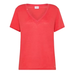 T-shirt Sun68 scollo V linen Lampone