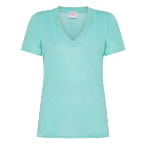 SUN68 t shirt donna scollo a V Linen T34236 94 Acqua