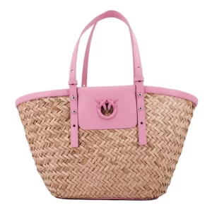 Pinko Borsa donna love summer basket rafia vitello 103324 A1RL CP1B Naturale R