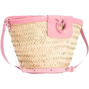 Pinko Borsa donna love summer bucket rafia vitello 103325 A1RL CP1B Naturale Rosa