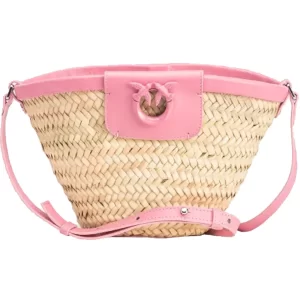 Pinko Borsa donna love summer bucket rafia vitello 103325 A1RL CP1B Naturale Rosa