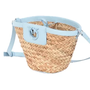 Pinko Borsa donna love summer bucket rafia vitello 103325 A1RL J0PB Azzurro
