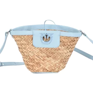 Pinko Borsa donna love summer bucket rafia vitello 103325 A1RL J0PB Azzurro