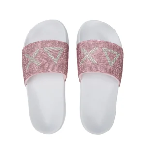 SUN68 Slippers logo strass X35205 0104 Bianco Rosa