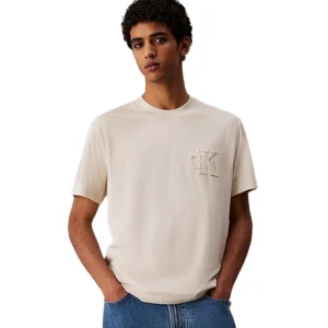 Calvin Klein T-shirt uomo CK applique J30J327494PDV Oatmeal