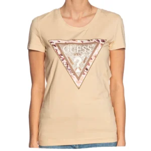 Guess T-Shirt Donna Cheeta Triangle Tee W5RI22 J1314 G1M5 Pearl Oyster