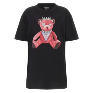 Guess T-Shirt Donna Pink Bear New Crew W5RI30 K9RM1 JBLK Jet Black