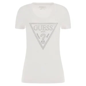 Guess T-Shirt Donna Shinny Triangle Tee W5RI11 J1314 G011 Pure White
