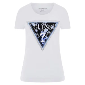 Guess T-Shirt Donna Triangle Flower Tee W5RI00 J1314 G011 Pure White