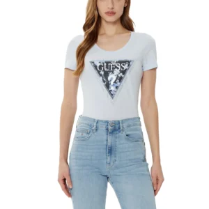 Guess T-Shirt Donna Triangle Flower Tee W5RI00 J1314 G7S1 Airway Blue