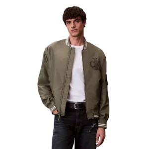 Calvin Klein Uomo Giacca College con zip Jeans Tipped Hero LV04RD524GLDY Dusty Olive
