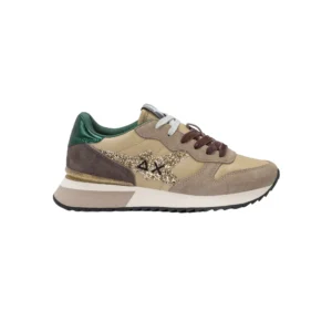 SUN68 Sneaker Stargirl Glitter in nylon e suede Z45217 77 Beige Scuro