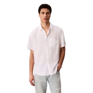 Calvin Klein Camicia solid casual classic linen LV04RF120GYAA Brilliant white