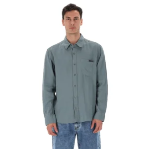 Calvin Klein Camicia solid casual linen LV04RF121G5K3 Frosted spruce