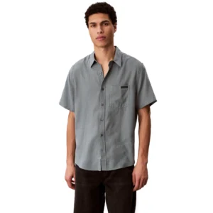 Calvin Klein Camicia solid casual classic linen LV04RF120G5K3 Frosted Spruce