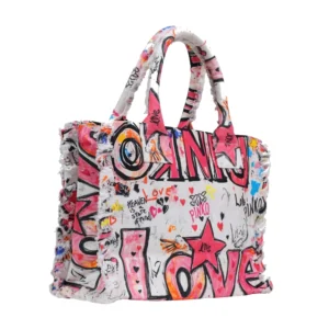 Pinko Borsa donna beach shopping canvas 106673 A3B6 ZW0Q Stampa Graffiti Bianco